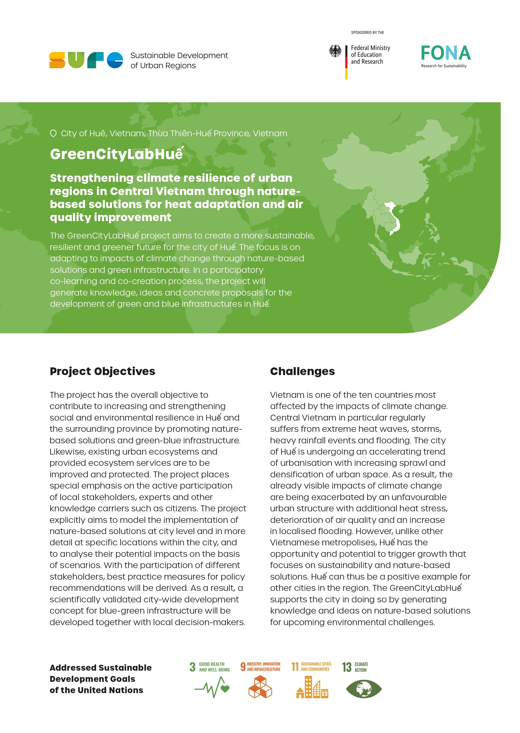 Sustainable Development of Urban Regions (SURE): Profiles of projects GreenCityLabHuế, IMECOGIP, Myrisk, FloodAdaptVN and PolyUrbanWaters